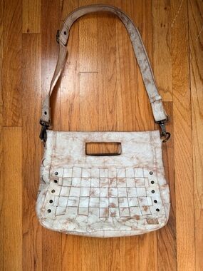 BED|STU Distressed White Leather Woven Crossbody